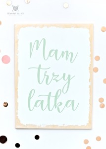 Tabliczka drewniana  "mam trzy  latka"